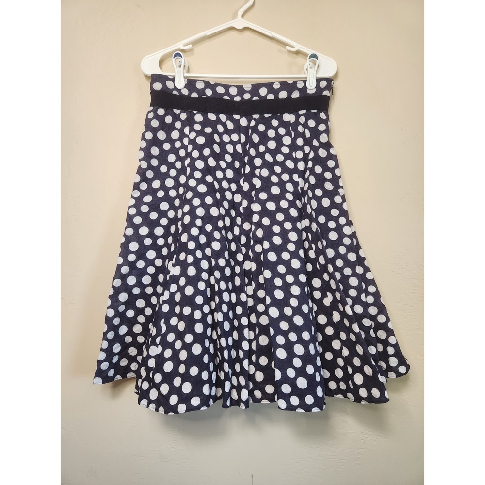Hobbs Womens Pleated A Line Skirt Polka Dots White and Blue Size 12